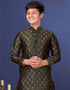 Black Kurta Pajama Jacquard Silk Closure View