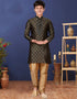Black Kurta Pajama Jacquard Silk