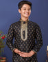 Black Kurta Pajama Jacquard Silk Closure View