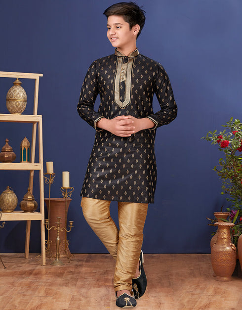 Black Kurta Pajama Jacquard Silk