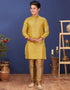 Yellow Kurta Pajama Jacquard Silk Closure View