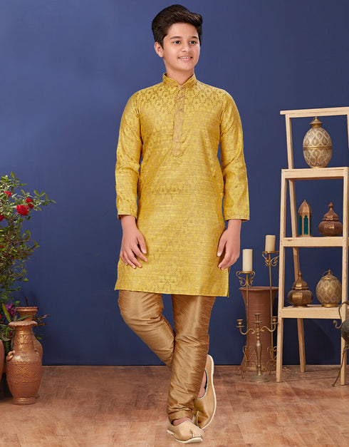 Yellow Kurta Pajama Jacquard Silk