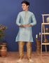 Sky Blue Kurta Pajama Jacquard Silk Closure View