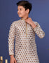 Off White Kurta Pajama Jacquard Silk Closure View