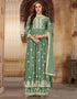 Light Green Palazzo style Suit Faux Georgette Salwar Kameez in Sequins Embroidery & Lace Work