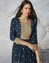Blue Sharara style Salwar Kameez Faux Georgette Salwar Kameez in Embroidered, Sequins & Lace Work Closure View