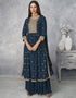 Blue Sharara style Salwar Kameez Faux Georgette Salwar Kameez in Embroidered, Sequins & Lace Work