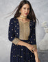 Navy Blue Sharara style Salwar Kameez Faux Georgette Salwar Kameez in Embroidered, Sequins & Lace Work Closure View