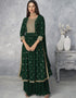 Green Sharara style Salwar Kameez Faux Georgette Salwar Kameez in Embroidered, Sequins & Lace Work