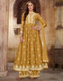 Mustard Yellow Palazzo style Suit Faux Georgette Salwar Kameez in Sequins Embroidery & Lace Work