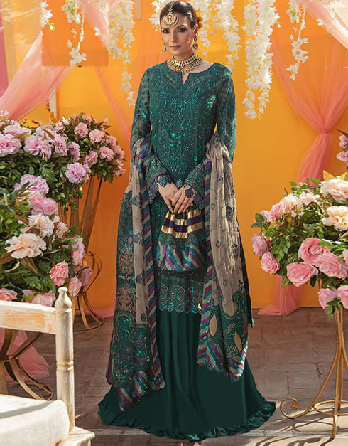 Green Lehenga style Salwar Kameez Georgette Salwar Kameez in Embroidered, Stones & Lace Work