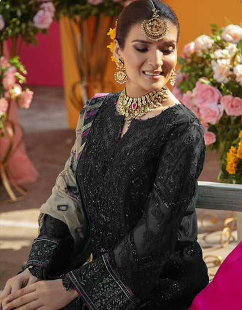 Black Lehenga style Salwar Kameez Georgette Salwar Kameez in Embroidered, Stones & Lace Work Closure View