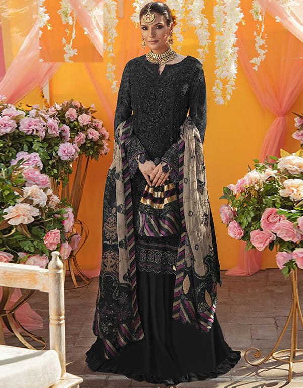 Black Lehenga style Salwar Kameez Georgette Salwar Kameez in Embroidered, Stones & Lace Work