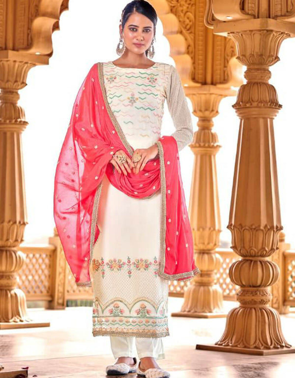 Sky Blue Pant style Suits Pure Viscose Bamberg Georgette Salwar Kameez in Embroidery, Sequins & Lace Work