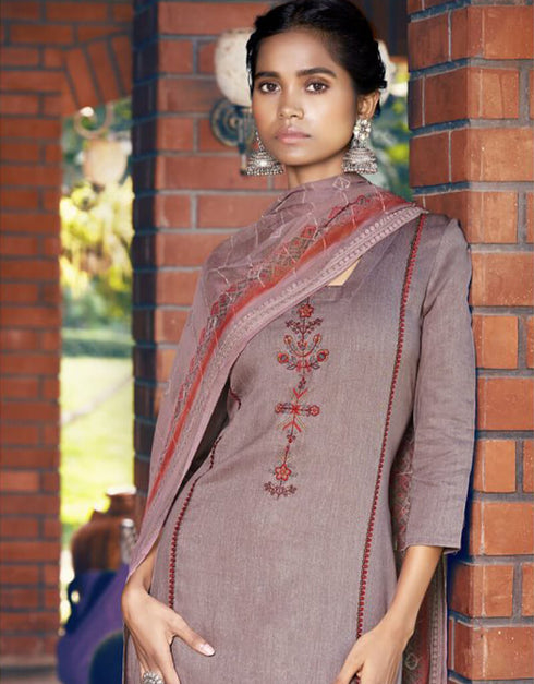 Brown Sharara style Suit Pure Jam Satin Salwar Kameez in Embroidery, Digital Print & Lace Work Closure View