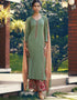 Green Palazzo style Suit Pure Jam Satin Salwar Kameez in Embroidery, Digital Print & Lace Work