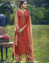 Orange Palazzo style Suit Pure Jam Satin Salwar Kameez in Embroidery, Digital Print & Lace Work