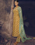 Yellow Sharara style Suit Pure Jam Satin Salwar Kameez in Embroidery, Print & Lace Work