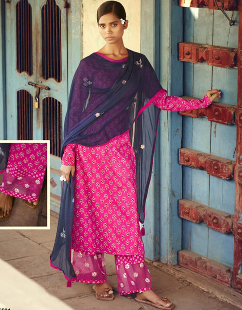 Pink Palazzo style Suit Pure Jam Satin Salwar Kameez in Embroidery, Print & Lace Work