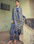 Blue Pant style Suit Pure Jam Satin Salwar Kameez in Embroidery, Print & Lace Work