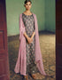 Grey Palazzo style Suit Pure Jam Satin Salwar Kameez in Embroidery, Print & Lace Work