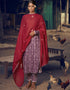 Purple Pant style Suit Pure Jam Satin Salwar Kameez in Embroidery, Print & Lace Work
