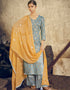 Sky Blue Palazzo style Suit Pure Jam Satin Salwar Kameez in Embroidery, Print & Lace Work