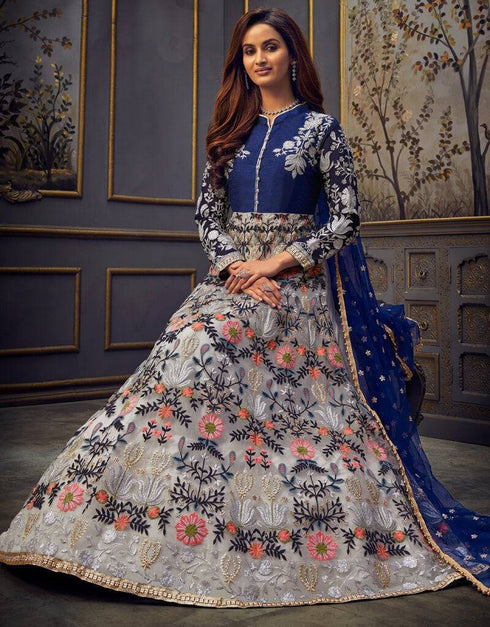 Butterfly Net White And Blue Straight Suit Anarkali Bottom