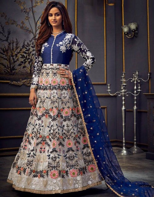 Butterfly Net White And Blue Straight Suit Anarkali Bottom