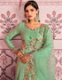 Green Anarkali style Suits Russian Silk Salwar Kameez in Embroidery, Stone & Lace Work Closure View