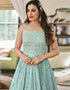 Sky Blue Anarkali style Suits Faux Georgette Salwar Kameez in Embroidery, Sequins & Lace Work Closure View