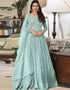 Sky Blue Anarkali style Suits Faux Georgette Salwar Kameez in Embroidery, Sequins & Lace Work