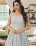 Grey Anarkali style Suits Faux Georgette Salwar Kameez in Embroidery, Sequins & Lace Work Closure View