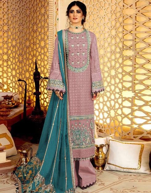 Light purple Palazzo style Suit Faux Georgette Salwar Kameez in Embroidery, Stone & Lace Work