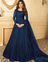 Blue Anarkali style Suits Butterfly Net Salwar Kameez in Embroidery, Daimonds & Lace Work