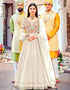 White Anarkali style Suits Faux Georgette Salwar Kameez in Embroidery, Sequins & Lace Work