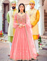 Pink Anarkali style Suits Faux Georgette Salwar Kameez in Embroidery, Sequins & Lace Work