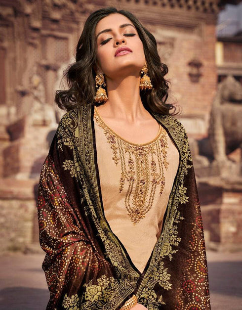 Chinon Chiffon Cream Suit Suit Palazzo Bottom