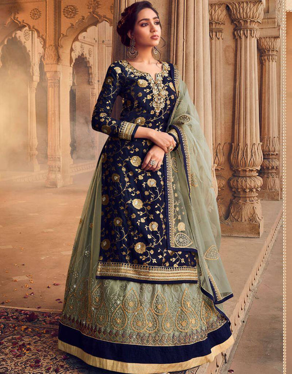 Pure Dola Jacquard Navy Blue Dress Suit Lehenga Bottom