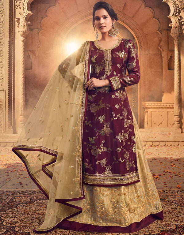 Pure Dola Jacquard Purple Dress Suit Lehenga Bottom