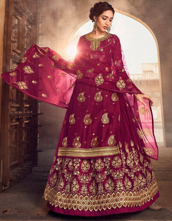 Pure Dola Jacquard Rani Pink Dress Suit Lehenga Bottom