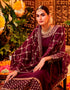 Dark Purple Pant style Suits Georgette Salwar Kameez in Swarovski Embroidery & Lace Work Closure View