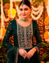 Dark Green Pant style Suits Georgette Salwar Kameez in Swarovski Embroidery & Lace Work Closure View