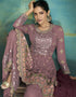 Wine Sharara style Suits Faux Georgette Salwar Kameez in Embroidery, Foil Paper & Lace Work Closure View