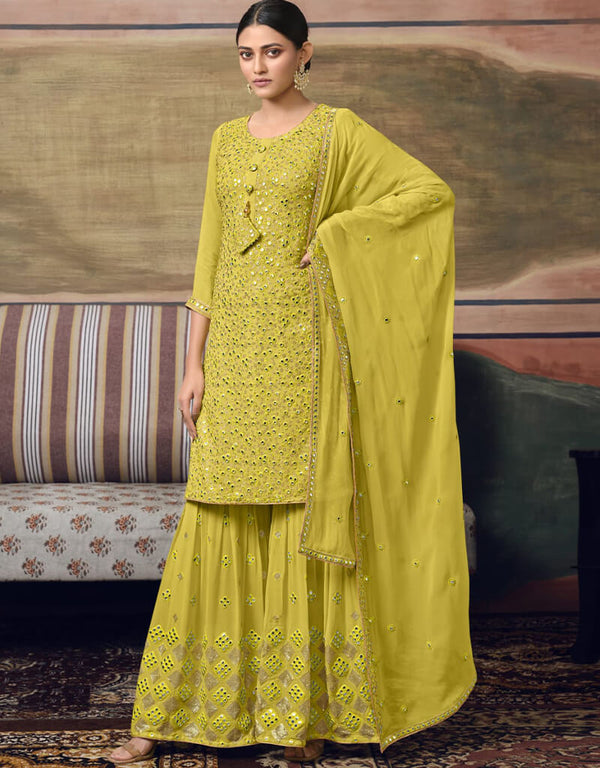 Wine Sharara style Suit Semi-Stitched Suits Salwar Kameez in Embroidery, Foil Mirror & Lace Work