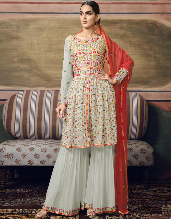 Black Sharara style Suit Semi-Stitched Suits Salwar Kameez in Embroidery, Foil Mirror & Lace Work