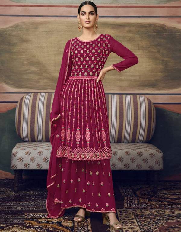 Navy Blue Sharara style Suit Semi-Stitched Suits Salwar Kameez in Embroidery, Foil Mirror & Lace Work