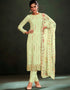 Yellow Pant style Suit Pure Maslin Salwar Kameez in Embroidery, Digital Print & Lace Work