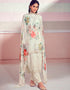 White Pant style Suit Pure Maslin Salwar Kameez in Embroidery, Digital Print & Lace Work