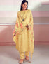 Yellow Pant style Suit Pure Maslin Salwar Kameez in Embroidery, Digital Print & Lace Work